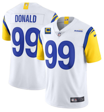 Men's Los Angeles Rams #99 Aaron Donald 2022 White With 4-star C Patch Vapor Untouchable Limited Stitched Jersey Men's Los Angeles Rams #99 Aaron Donald 2022 White With 4-star C Patch Vapor Untouchable Limited Stitched Jersey